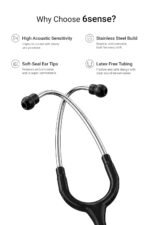 Knya 6sense Stethoscope for Doctors & Residents | Tunable Diaphragm | Dual-Head Chest Piece for Adult & Pediatric Use | Lightweight Stainless Steel | Latex-Free Tubing | Soft-Seal Ear Tips | Premium Gift Box | for Medical Students (Black) - Image 2