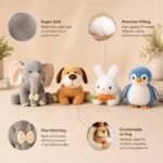 Pack of 4 Elegant Soft Toys Combo Set for Kids (Grey Appu, Rabbit, Dog & Penguin). - Image 2