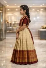 White Button New latest half Saree South Indian Langa Voni pattu pavadai lehenga choli for girls - Image 3