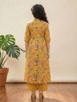 Girls Yellow Floral Print Kurta Set with Palazzo, Traditional Indian Ethnic Wear - Image 3