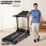 PowerMax Fitness TDM-96B 4HP DC Treadmill for Home | 110KG Max User Running Machine | 14km/hr Top Speed, 4-Level Manual Incline | Bluetooth for app, Speaker, Mp3 | Foldable Cardio Machine, LED Display - Image 2