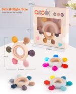 Silicone & Wooden Baby Teether for 0-12 MonthsFood Grade Silicone Teething ToySoft & Safe Gum ReliefBPA Free Chew Toy for Infants 3-6, 6-12 MonthsTeething Toys for Babies (Round Ring) - Image 6