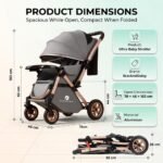 StarAndDaisy Stroller for Baby Boy & Girl 0 to 5 Years, Foldable Baby Stroller for 0-3 Year, Compact Pram for Todler, Trolley with Reversible Handle, 5-Point Safety Harness & Storage Basket - Grey - Image 9