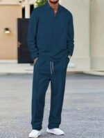 Jawdrobe Men’s Waffle-Check Co-Ord Set | Self-Textured Collar Top | Drawstring Jogger Pants | Cotton-Blend Loungewear/Night-Suit | Casual Travel & Streetwear Two-Piece - Image 8