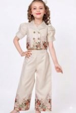 BLOOD PANTHER Girls Floral Printed Cotton Blend Co-Ord Set – Stylish Summer Outfit with Crop Top & Wide-Leg Pants – Dress for Kids - Image 4