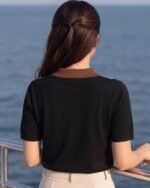 AUSK Women’s Casual Summer Polo Knit T-Shirt | Zip Collar Top | Half Sleeves | Ribbed Panel Design | Lightweight Comfort | Regular Fit - Image 3