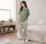 Women’s Korean Style Looper Fabric Nightsuit Set | Cute Print Half Sleeve T-Shirt & Pajama Set | Soft Comfortable Nightwear & Loungewear for Women - Image 2