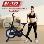 PowerMax Fitness BA-130 Air Bike Exercise Cycle for Home-Gym Workout with 1.5kg Fly Wheel, Non-Slip Pedals |Fixed Handle Gym Bike for Max User 120kg, Belt Drive, Adjustable seat-Black - Image 2
