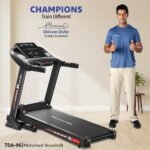 PowerMax Fitness TDA-96 4HP Auto Incline Treadmill for Home Use | 110KG User Wt. | Bluetooth for Music & Tracking App | 12 Pre-Set Program | Heart Rate Sensors & Hydraulic Folding, LED Display - Image 2