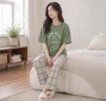 Women’s Korean Style Looper Fabric Nightsuit Set | Cute Print Half Sleeve T-Shirt & Pajama Set | Soft Comfortable Nightwear & Loungewear for Women - Image 5