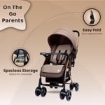 1st Step Caramel Baby Pram Cum Stroller with 5 Point Safety Harness/Infinitely Reclining and Cushioned Seat/Reversible Handle/Front Swivel Wheels - Coffee Brown - Image 4