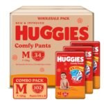Huggies Comfy Pants Baby Diaper, Medium (M) Size (7-12 Kgs), Pack of 102 (34 Count, Pack of 3) - Image 2