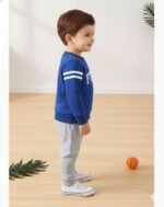 Boy's Cotton full Sleeves Printed Sweatshirt and Pant Set (BLUE & GRAY) - Image 4