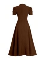 Shasmi Girl's & Women's Solid Color V-Neck A-Line Maxi Dress for Women | New Year Party Outfit | Waist Cinched Puff Sleeve Western | Elegant Casual Wear (Dress 246) - Image 6