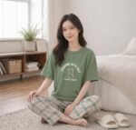 Women’s Korean Style Looper Fabric Nightsuit Set | Cute Print Half Sleeve T-Shirt & Pajama Set | Soft Comfortable Nightwear & Loungewear for Women - Image 4
