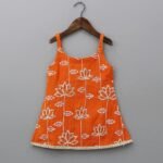 Girls Embroidery Ethnic Wear Set, Sleeveless Kurti with Flared Palazzo Pants, Lotus Print - Image 4