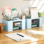 SHUTTLE ART Modern Desk Storage Organizer Box with 2 Drawers –Stackable Desk Organizer with Pen Holder and 5 Compartments – Perfect for Office, Home, School, Art Supplies, Crafts, and Stationery(Blue) - Image 5