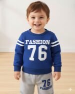 Boy's Cotton full Sleeves Printed Sweatshirt and Pant Set (BLUE & GRAY) - Image 7