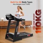 PowerMax Fitness TDM-96B 4HP DC Treadmill for Home | 110KG Max User Running Machine | 14km/hr Top Speed, 4-Level Manual Incline | Bluetooth for app, Speaker, Mp3 | Foldable Cardio Machine, LED Display - Image 5