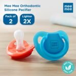 Mee Mee Ultra Light Silicone Baby Pacifier & Teether, BPA-Free, Soft Nipple Design, Oral Soothing, Pack of 2, 0–6 Months, Blue/Red - Image 2