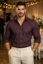 IndoPrimo Men's Cotton Shirt with Stylish Full Sleeves Spread Collared Neck Solid Pattern Western Style Classic Fit and Standard Length | Casual Shirt for Man - Image 2