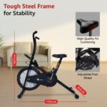 PowerMax Fitness BA-130 Air Bike Exercise Cycle for Home-Gym Workout with 1.5kg Fly Wheel, Non-Slip Pedals |Fixed Handle Gym Bike for Max User 120kg, Belt Drive, Adjustable seat-Black - Image 5