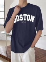 LEOTUDE Men's Half Sleeve Round Neck Cottonblend Graphic Print Oversized - Image 2