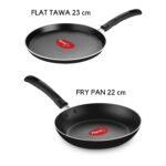 Pigeon Mio Nonstick Aluminum Cookware Gift Set, Includes Flat Tawa, Fry Pan, Kadai with Glass Lid, Kitchen Tool Set, Black, 8 Pieces - Image 3
