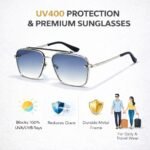Dervin UV Protected Driving Pilot Gradient Square Metal Body Sunglasses for Men and Women - Image 6