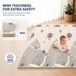 TARKAN Extra Thick Reversible Baby Play Mat For Hard Floor, BIS Safety Certified, BPA Free Foldable Foam Crawling Mat (6.5x4.5 ft, 8mm Thickness) Astronaut - Parachute - Image 3