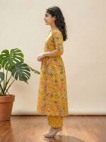 Girls Yellow Floral Print Kurta Set with Palazzo, Traditional Indian Ethnic Wear - Image 5