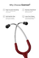 Knya 6sense Stethoscope for Doctors & Residents | Tunable Diaphragm | Dual-Head Chest Piece for Adult & Pediatric Use | Lightweight Stainless Steel | Latex-Free Tubing | Soft-Seal Ear Tips | Premium Gift Box | for Medical Students (Maroon) - Image 2
