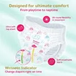 Morisons Baby Dreams – Supersoft Diaper Pants Large (L) – 62 Count (9-14 Kgs) | 16X More Absorption using Liquid Multi-Lock Technology | Enriched with Aloe Vera for Rash Protection | Wetness Indicator - Image 5