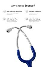 Knya 6sense Stethoscope for Doctors & Residents | Tunable Diaphragm | Dual-Head Chest Piece for Adult & Pediatric Use | Lightweight Stainless Steel | Latex-Free Tubing | Soft-Seal Ear Tips | Premium Gift Box | for Medical Students (Navy Blue) - Image 2