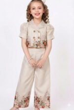 BLOOD PANTHER Girls Floral Printed Cotton Blend Co-Ord Set – Stylish Summer Outfit with Crop Top & Wide-Leg Pants – Dress for Kids - Image 7