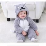 BRANDONN Unisex Baby Flannel Jumpsuit Panda Style Cosplay Clothes Bunting Outfits Snowsuit Hooded Romper Outwear (Grey Scars, 9-12 Months) - Image 3