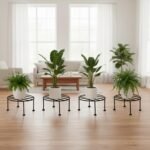 ORILEY 4 Pcs Round Plant Stand Galvanised Metal Flower Pot Holder Rust Resistant Gamla Support Corner Rack Outdoor Display Shelf for Home Garden Balcony Decoration (Black) - Image 3