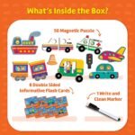 Magnetic Fun Art Puzzle - Vehicles|4-in-1 Travel Friendly Educational Toy with Writable Board|50 Magnetic Pieces with Informative Flash Cards |Birthday Gift for Boys & Girls Age 3,4,5 & 6 yrs - Image 3
