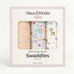 haus & kinder 100% Cotton Muslin Swaddle Wrap for New Born Baby | Pack of 3 (100×100 cm) | Baby Blanket & Swaddles for Newborn | Citrus Groove Collection - Image 2
