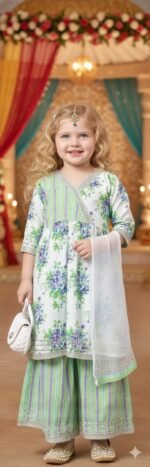 A.T.U.N. (ALL THINGS UBER NICE) Girls 100% Cotton Printed Kurti, Sharara & Dupatta Set | Traditional Indian Clothing for Kids | Soft Breathable Fabric Comfortable Outfit Set - Image 2