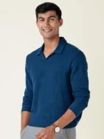 DAMENSCH Statement Popcorn Johnny Collar Full Sleeve Polo with Premium Cotton Blend, Popcorn Texture, Colours by High-IQ Dyes Heavy Weight Fabric T-Shirt for Men - Image 7
