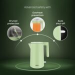 wipro ABS Elato BK211 Cool Touch Double Layer Electric Kettle, 1.7 Litres, Anti-Rust Shield, Super Fast Heating, 3X Protection-Overheating, Dry Boil & Auto Shut-Off,1200 Watts, 2 Years Warranty, Green - Image 4