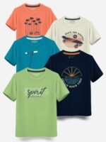 HELLCAT Boys Round Neck Printed Blended Cotton Tshirt -Combo Pack of 2 - Orange/Blue - Image 2
