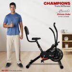 PowerMax Fitness BU-201 Dual Action Air Bike/Exercise Bike for Home |Gym Cycle for Workout With Adjustable Cushioned Seat | Non-Slip Pedals | Moving Handles Black Gym Bike, Max user weight 120 KG - Image 2