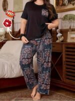 Celary Women’s Cotton Blend Printed Night Suit Set||Soft & Breathable Short Sleeve Top & Ethnic Print Pyjama Set||Also Available in Plus Size||Korean Night Suit||Comfortable Home Wear & Sleepwear - Image 3