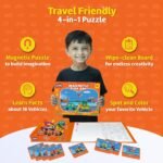 Magnetic Fun Art Puzzle - Vehicles|4-in-1 Travel Friendly Educational Toy with Writable Board|50 Magnetic Pieces with Informative Flash Cards |Birthday Gift for Boys & Girls Age 3,4,5 & 6 yrs - Image 2