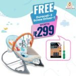 INFANTSO Baby Rocker & Bouncer for 0 to 2 Years (Blue), Portable Rocker for Newborn with Mosquito Net, Calming Vibrations, Soft Music & 3 Hanging Toys, 5-Point Safety Harness - Image 2