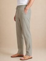 TAGDO Cotton Linen Pants for Man | Lightweight & Breathable Fabric | Elastic with Drawstring | Straight Fit & One Side Zip Pocket | Casual, Holidays, Travel & Everyday Wear (2076) - Image 3