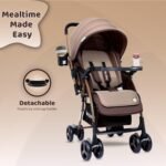 1st Step Caramel Baby Pram Cum Stroller with 5 Point Safety Harness/Infinitely Reclining and Cushioned Seat/Reversible Handle/Front Swivel Wheels - Coffee Brown - Image 7