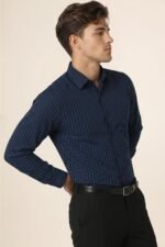 Peter England Men's Slim Fit Full Sleeve Striped Formal Shirt | Cotton Rich | Wonder Fabric | Pin Point Oxford - Image 4